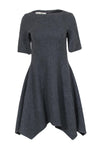 Slit Fitted Hidden Back Zipper Fit-and-Flare Short Sleeves Sleeves Round Neck Dress