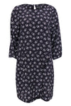 Long Sleeves Keyhole Floral Geometric Print Scoop Neck Silk Dress