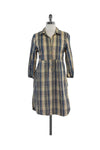 Collared Pocketed Button Front Cotton Plaid Print Shirt Dress