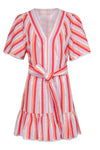 Tall Shift Belted Striped Print Short Sleeves Sleeves Beach Dress