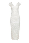 V-neck Cap Sleeves Beaded Sequined Hidden Side Zipper Lace Sheath Sheath Dress With a Ribbon