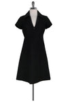 Sophisticated A-line Beaded Trim Short Sleeves Sleeves Pocketed Collared Dress