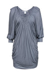 Pocketed Draped Lace-Up Plunging Neck Rayon Shift Dolman Sleeves Tunic