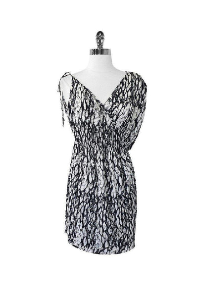 Elasticized Tie Waist Waistline Spandex General Print Stretchy Draped Asymmetric Short Dress