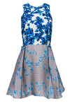 Spring Winter Fitted Hidden Back Zipper Darts Checkered Floral Gingham Print Sleeveless Fit-and-Flare Scoop Neck Dress