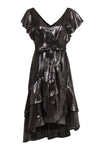 Tall V-neck Short Sleeves Sleeves Wrap Vintage Midi Dress With Ruffles