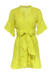 Tall V-neck Short Sleeves Sleeves Cotton Short Fit-and-Flare Faux Wrap Hidden Side Zipper Fitted Dress With Ruffles