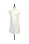 Cap Sleeves Floral Print Pleated Button Closure Embroidered Dress