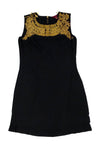 Sleeveless Back Zipper Pleated Sequined Above the Knee Collared Shift Evening Dress/Little Black Dress/Party Dress