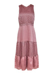 Polka Dots Print Round Neck Tiered Keyhole Dress