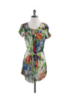 Silk Short Sleeves Sleeves Floral Print Tie Waist Waistline Dress