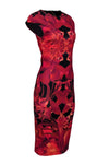 Sophisticated Cocktail Sheath Floral Print Cap Sleeves Round Neck Sheath Dress