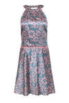 A-line Round Neck Floral Print Button Closure Banding Fitted Dress