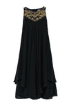 Shift Silk Beaded Draped Round Neck Dress With Rhinestones