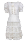 A-line Cotton Short Summer Square Neck Puff Sleeves Sleeves Embroidered Mesh Dress With Ruffles