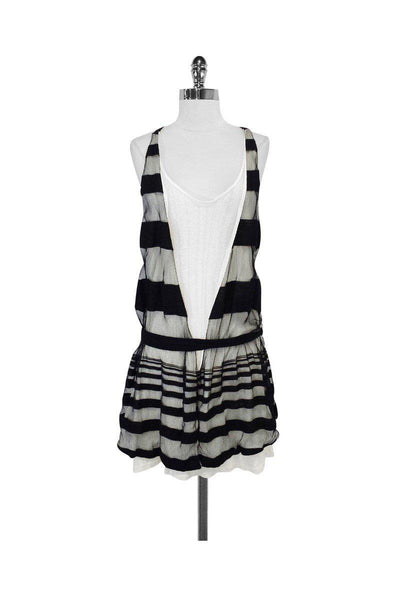 Sleeveless Striped Print Sheer Dress