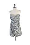 Hidden Side Zipper Gathered Silk Spaghetti Strap Abstract Print Dress