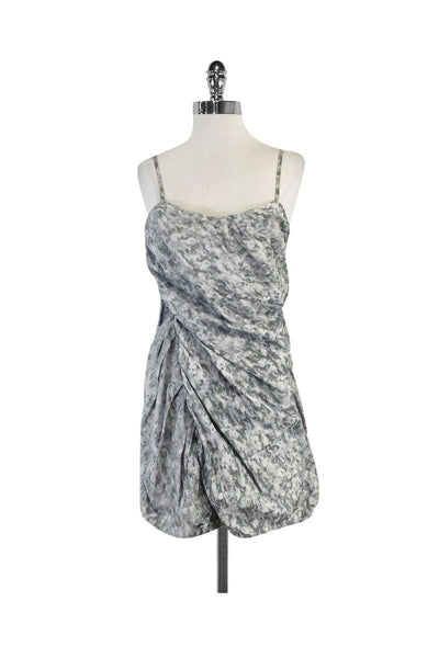 Gathered Hidden Side Zipper Abstract Print Spaghetti Strap Silk Dress