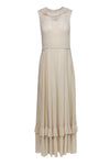 Spring Ruffle Trim Silk Sleeveless Collared Mesh Flowy Maxi Dress