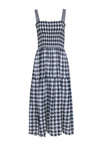 Tall Cotton Flowy Smocked Summer Sleeveless Checkered Gingham Print Maxi Dress