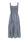 Tall Cotton Sleeveless Flowy Smocked Checkered Gingham Print Summer Maxi Dress