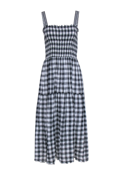 Tall Checkered Gingham Print Smocked Sleeveless Flowy Summer Cotton Maxi Dress