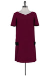V-neck Shift Short Sleeves Sleeves Above the Knee Back Zipper Dress With a Ribbon