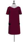 V-neck Above the Knee Short Sleeves Sleeves Back Zipper Shift Dress With a Ribbon