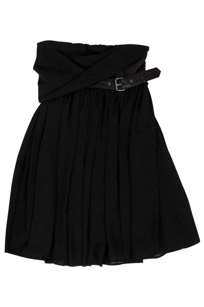 Strapless Polyester Empire Waistline Draped Back Zipper Belted Leather Trim Above the Knee Dress