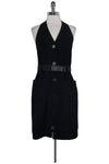 Sexy Open-Back Belted Button Front Pocketed Halter Dress