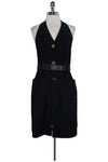 Sexy Halter Button Front Pocketed Belted Open-Back Dress