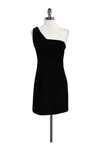 Side Zipper One Shoulder Above the Knee Little Black Dress With a Ribbon