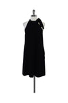 Pocketed Pleated Shift High-Neck Dress