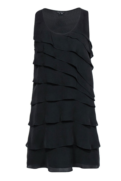 Tiered Tank Silk Scoop Neck Shift Dress With Ruffles