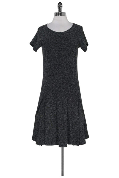 Round Neck Short Sleeves Sleeves Above the Knee Dropped Waistline Pocketed Dress