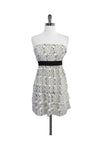 Strapless Hidden Side Zipper Dots Print Empire Tie Waist Waistline Dress