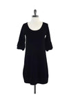 Gathered Ribbed 3/4 Sleeves Shift Scoop Neck Dress