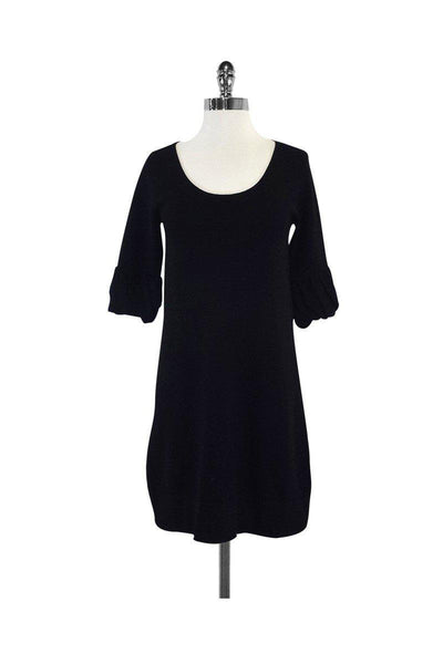 Scoop Neck Shift 3/4 Sleeves Gathered Ribbed Dress