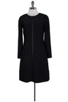 Above the Knee Round Neck Long Sleeves Front Zipper Little Black Dress