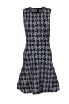 Dog Houndstooth Print Fit-and-Flare Sleeveless Fitted Hidden Back Zipper Round Neck Dress