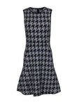 Fitted Hidden Back Zipper Fit-and-Flare Sleeveless Dog Houndstooth Print Round Neck Dress