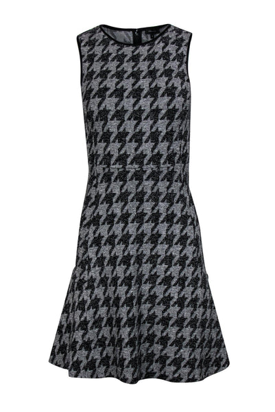 Round Neck Dog Houndstooth Print Fit-and-Flare Sleeveless Fitted Hidden Back Zipper Dress