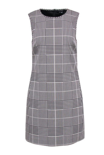 A-line Dog Houndstooth Print Sheath Round Neck Turtleneck Fall Hidden Back Zipper Sheath Dress