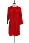 Pocketed Front Zipper Above the Knee Long Sleeves Round Neck Dress