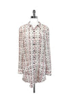 V-neck Abstract Print Silk Pocketed Button Front Above the Knee Shirt Dress