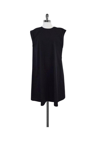 Pocketed Button Closure Pleated Cotton Shift Dress