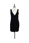 V-neck Gathered Draped Fitted Hidden Side Zipper Dress