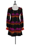 A-line Striped Print Long Sleeves Back Zipper Round Neck Dress