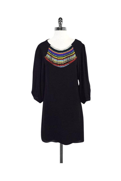 Silk Long Sleeves Hidden Side Zipper Beaded Dress