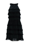 Sleeveless Tiered Vintage Cutout Hidden Back Zipper Scoop Neck Cocktail Little Black Dress/Party Dress With Ruffles